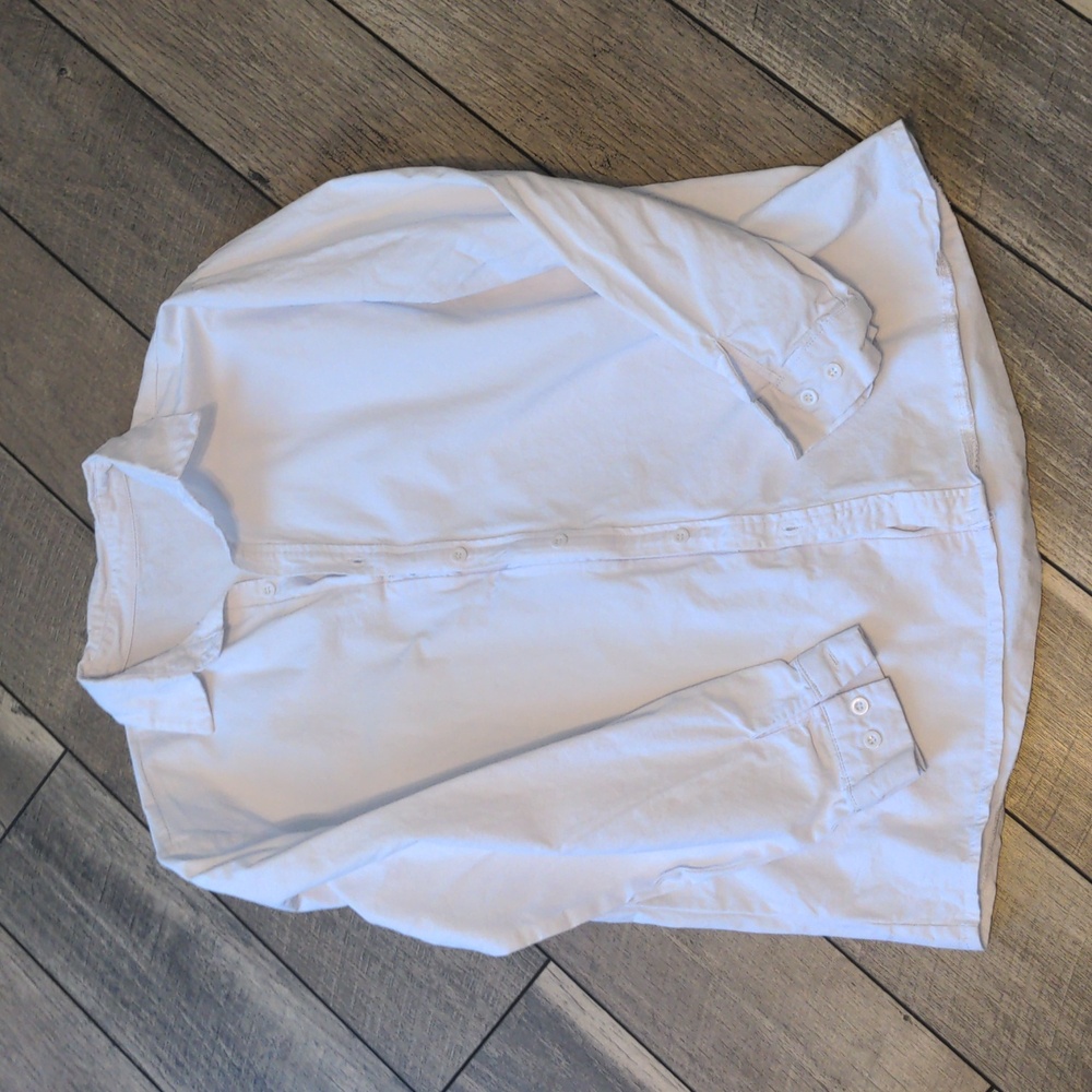 White Men's Long Sleeve Button Up Shirt with Zipper Pocket Size Large L